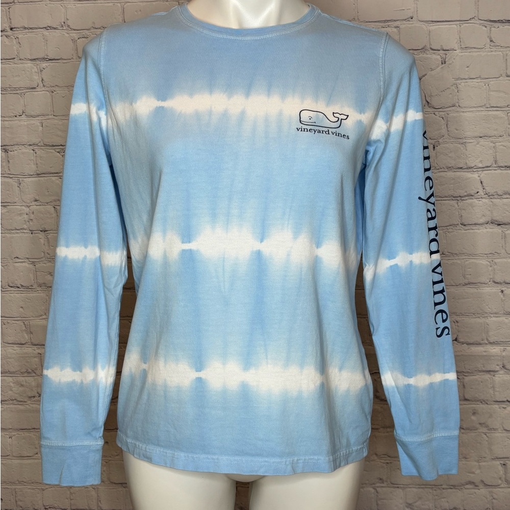 Vineyard Vines Light Blue and White Tie Dye Long Sleeve T-Shirt Size S